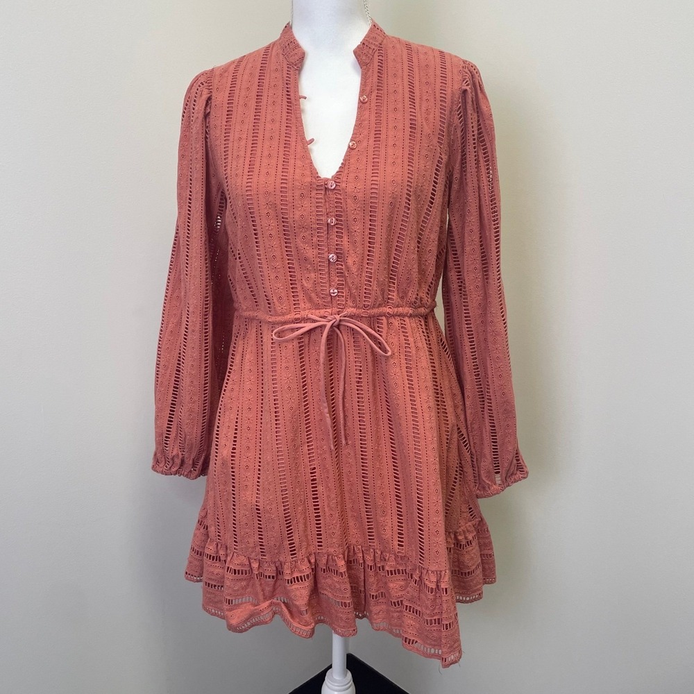 Forever That Girl Anthropologie Pink Eyelet Lace Mini Dress Small Cottagecore